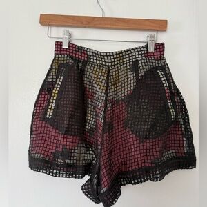 Fleur du Mal High Waist Mesh Overlay Shorts - Black Pink and Yellow